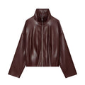 Women's casual versatile faux leather zipper Coat