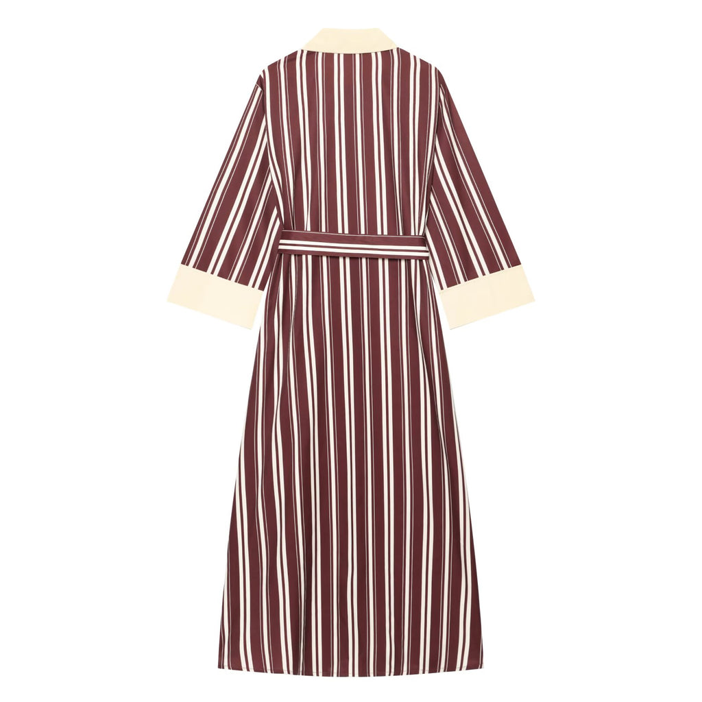 Women's with belt striped shirt style MIDI dress