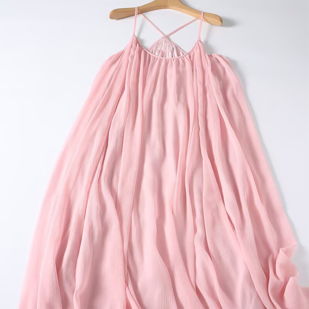 Women's pleated decorative suspender MIDI dress