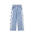 Women's hollow design high waisted straight jeans