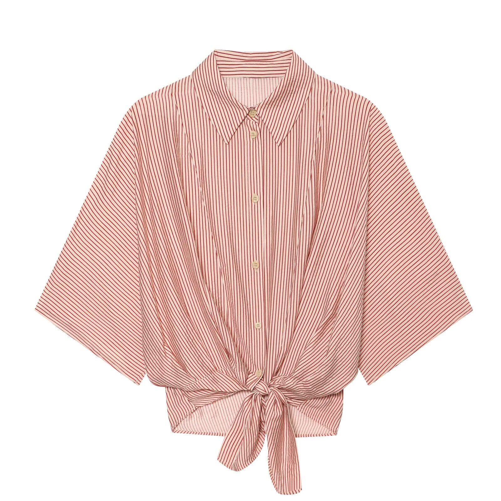 Women's knot decoration striped shirt