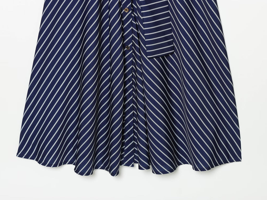 Women's with belt striped shirt style dress