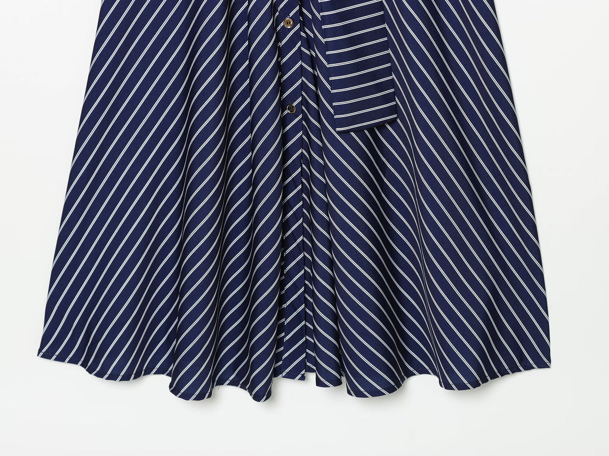 Women's with belt striped shirt style dress