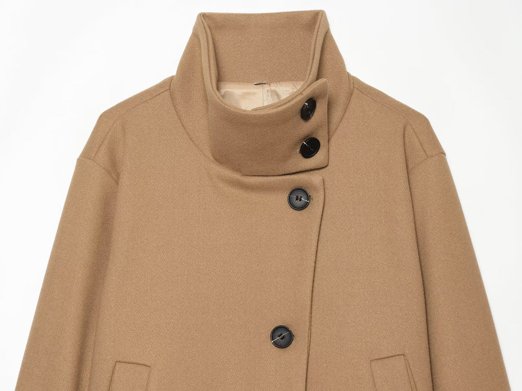 Women's standing collar short single breasted coat
