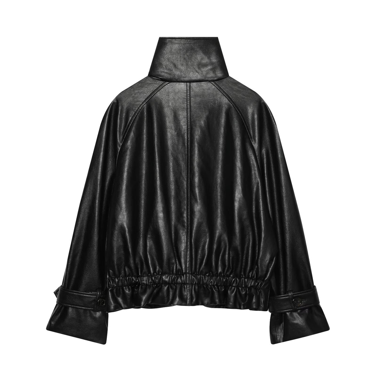 Women's black double breasted Imitation leather jacket