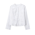 Women's slim collarless short poplin shirt