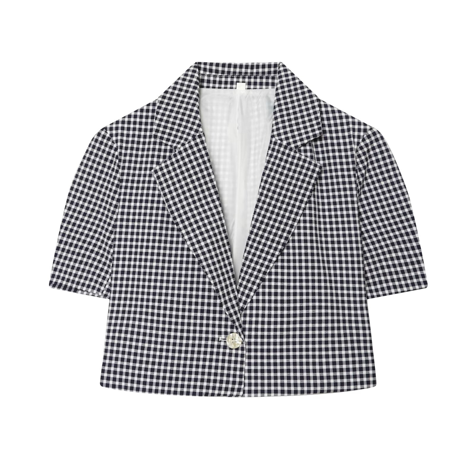 suit Women's 2 pieces short V-neck plaid Blazer Coat +Pants
