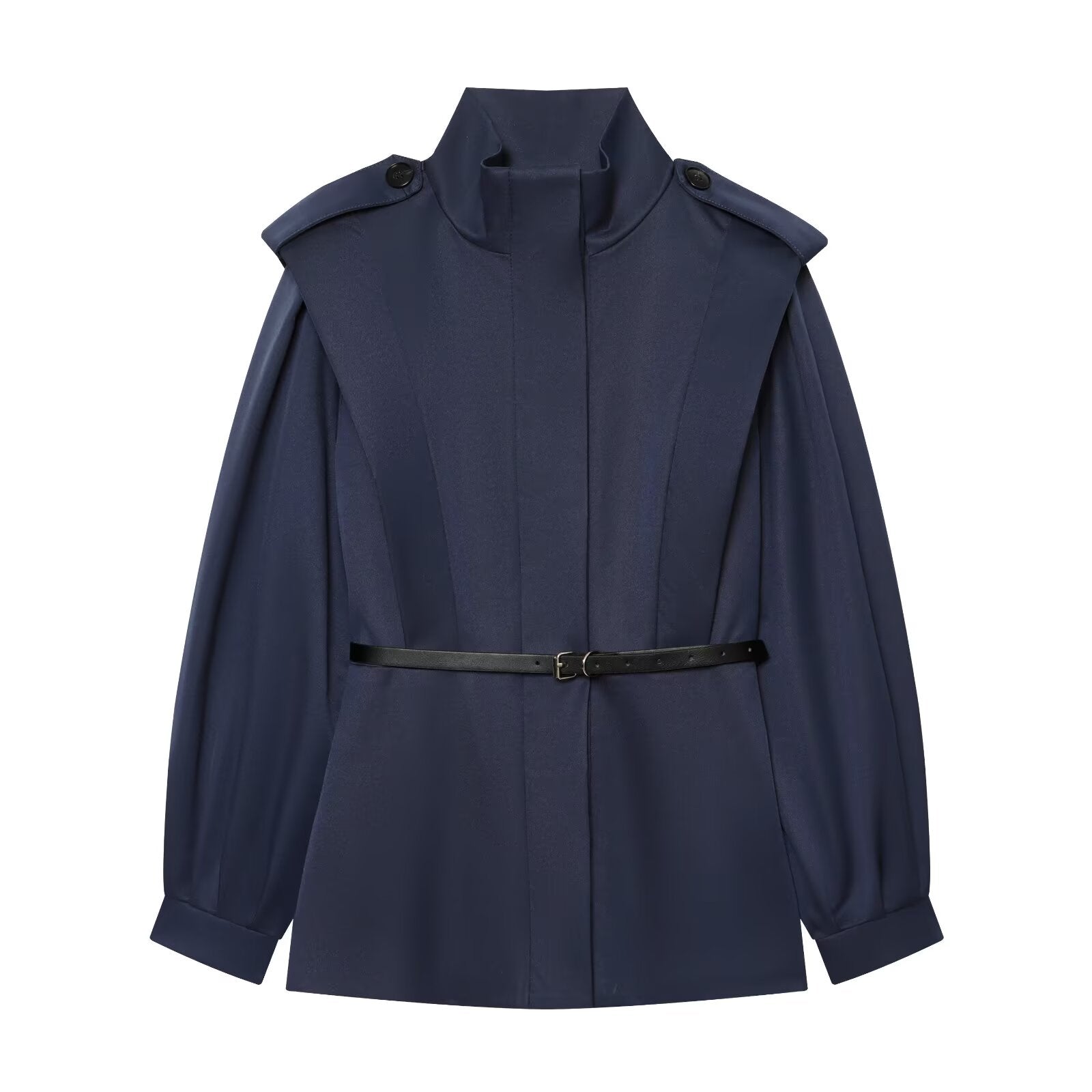 Women's With Belt slim stand collar windbreaker Coat