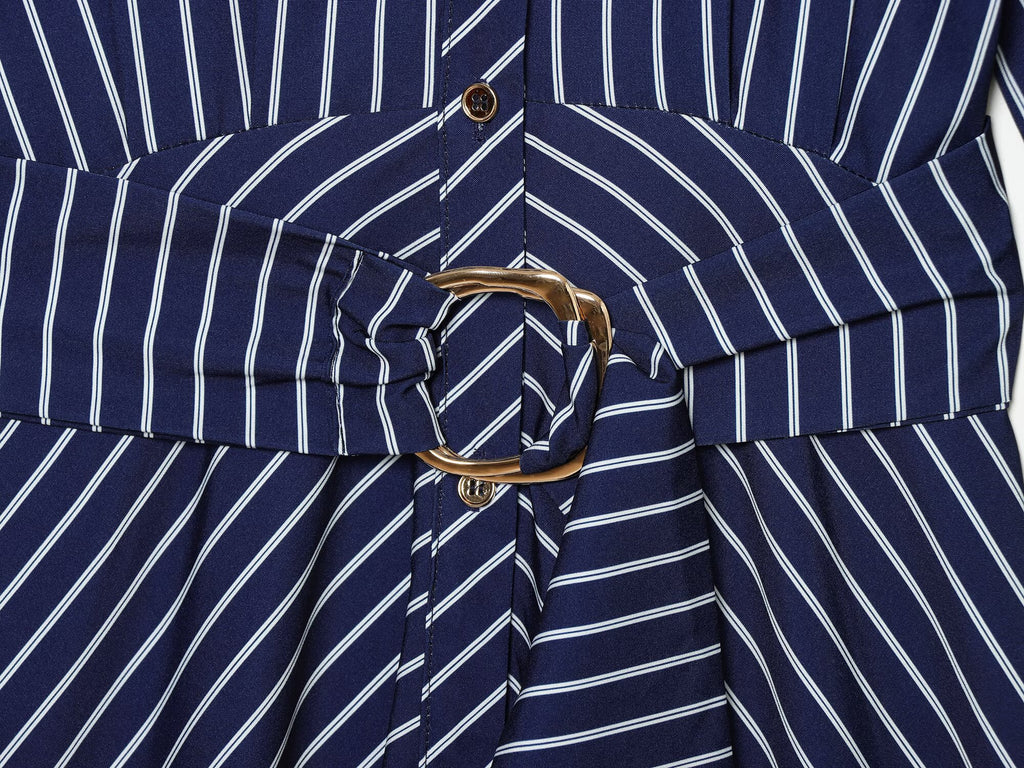 Women's with belt striped shirt style dress
