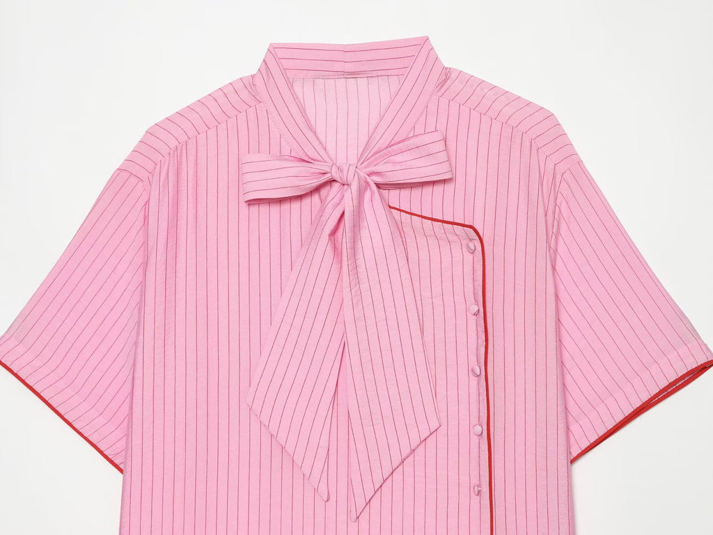 Women's bow decoration striped top