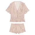 suit Women's 2 pieces striped layered decorative shirt+shorts