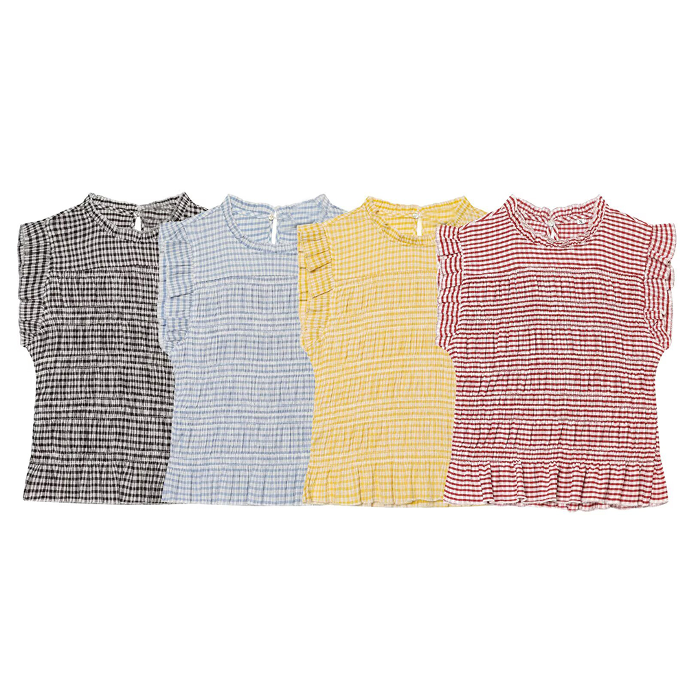 Women's short honeycomb plaid top