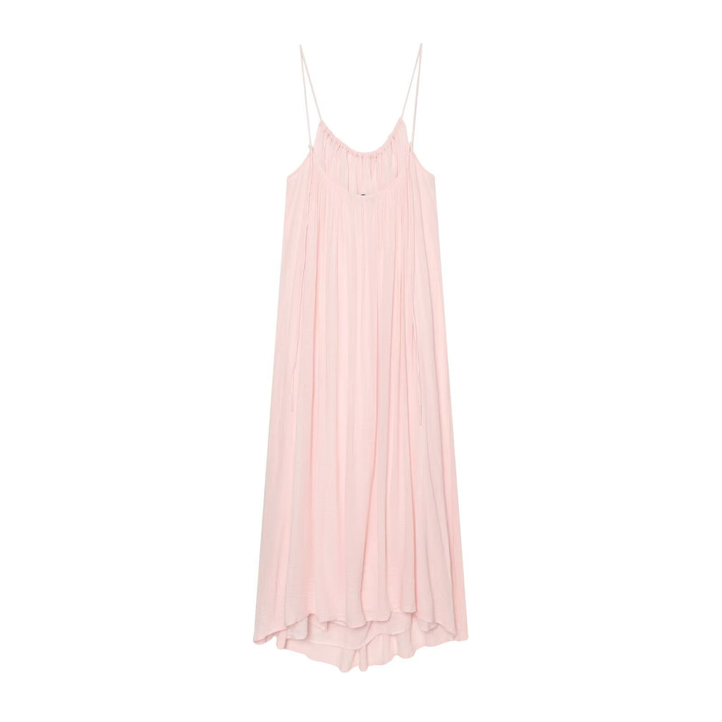 Women's fluffy gauze suspender MIDI dress