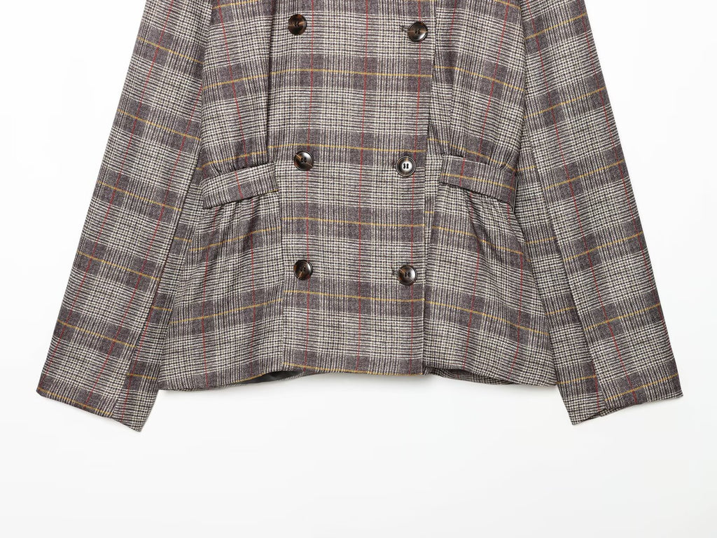 Women's straps decorative checkered Blazer Coat