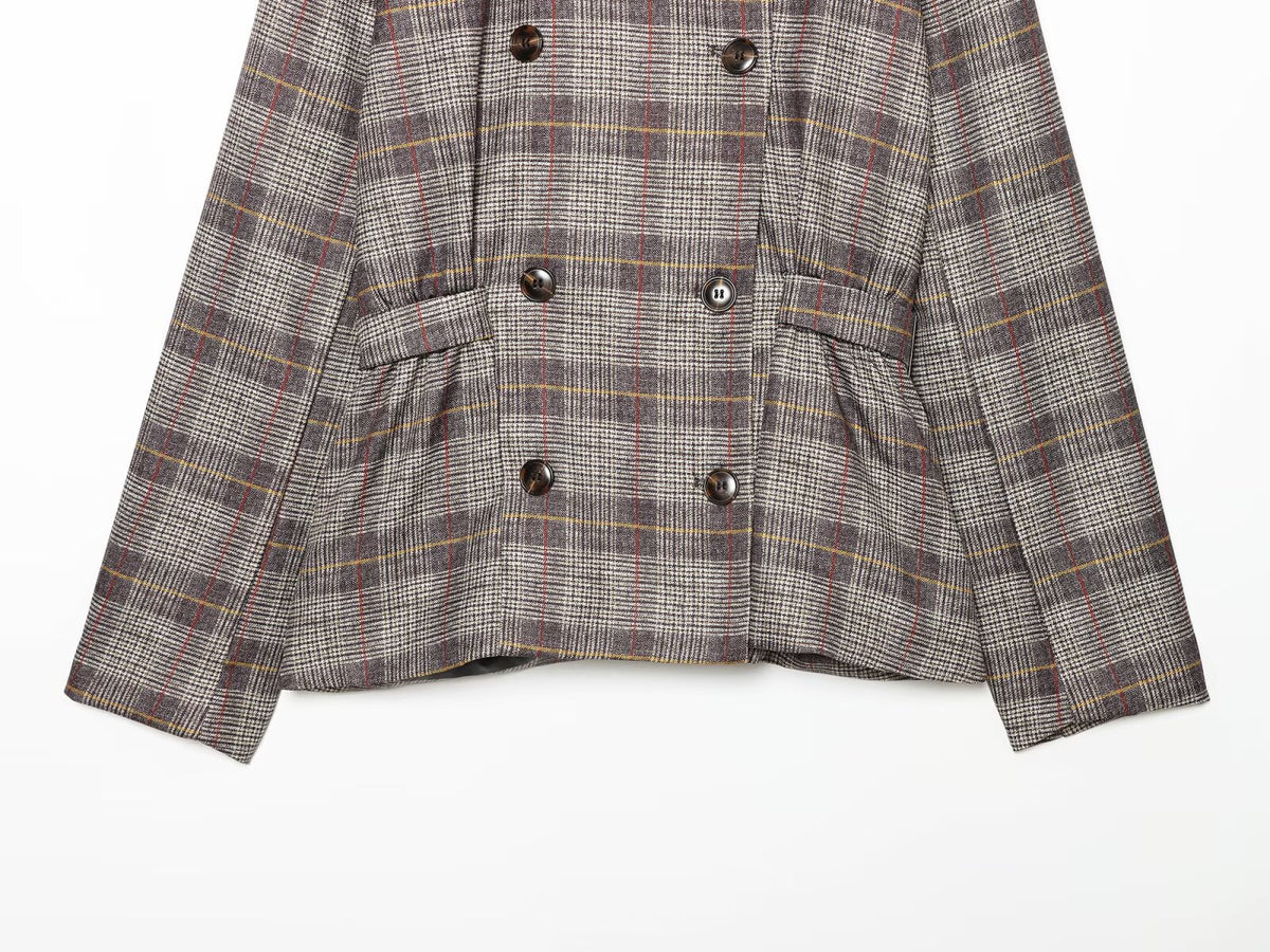 Women's straps decorative checkered Blazer Coat