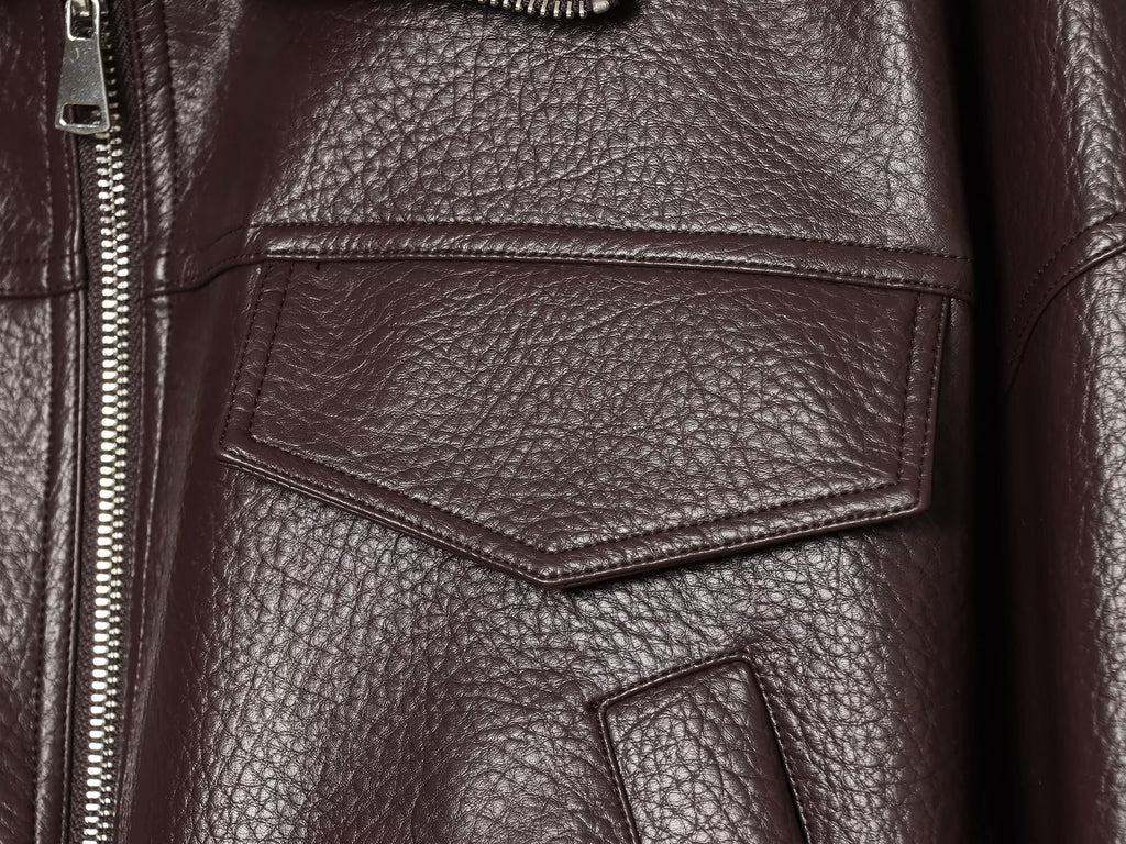 Women's with drawstring casual faux leather jacket