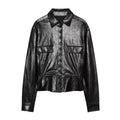Women's short skirt style hem leather effect jacket