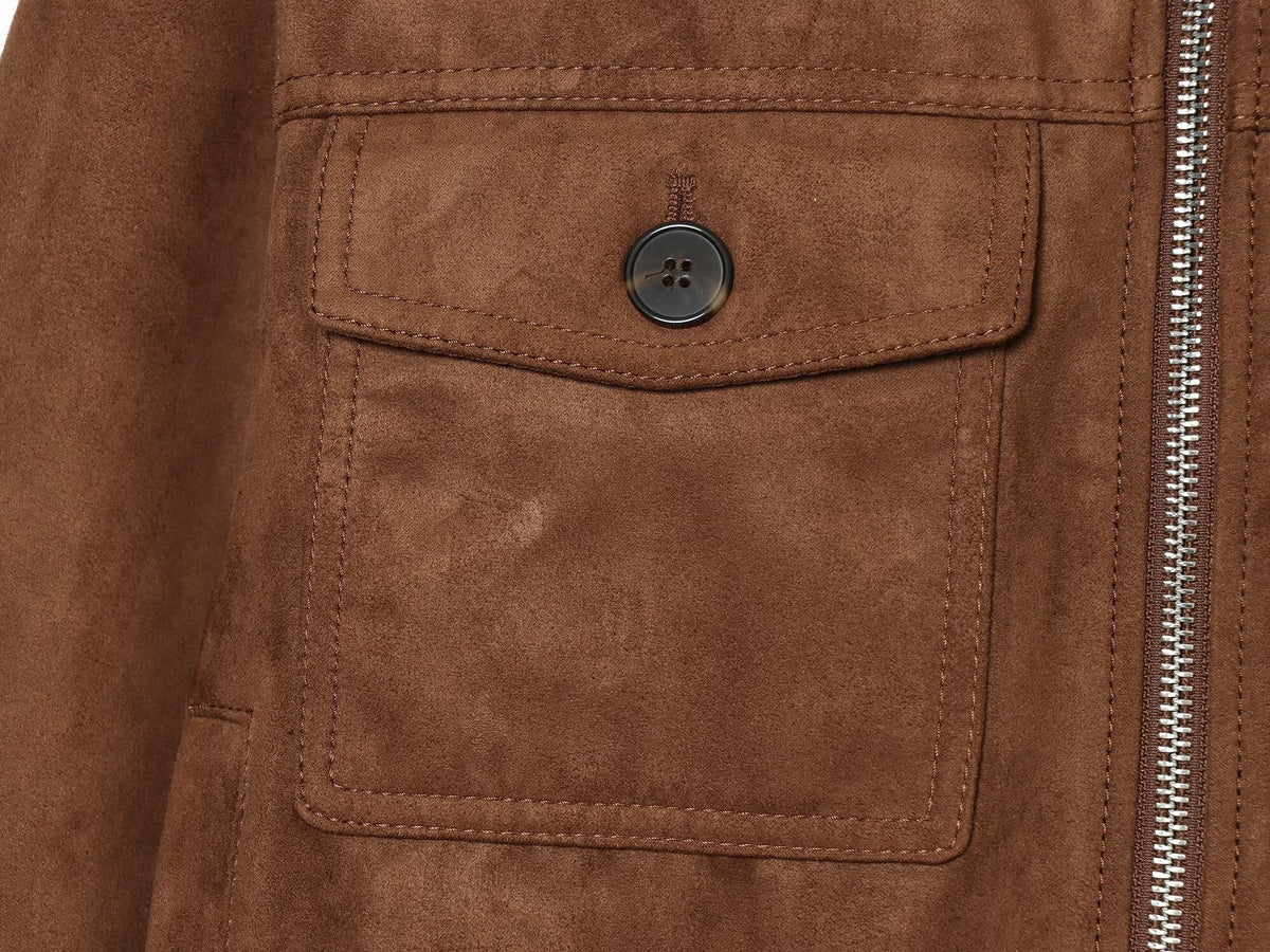 Women's suede textured ribbed collar jacket Coat