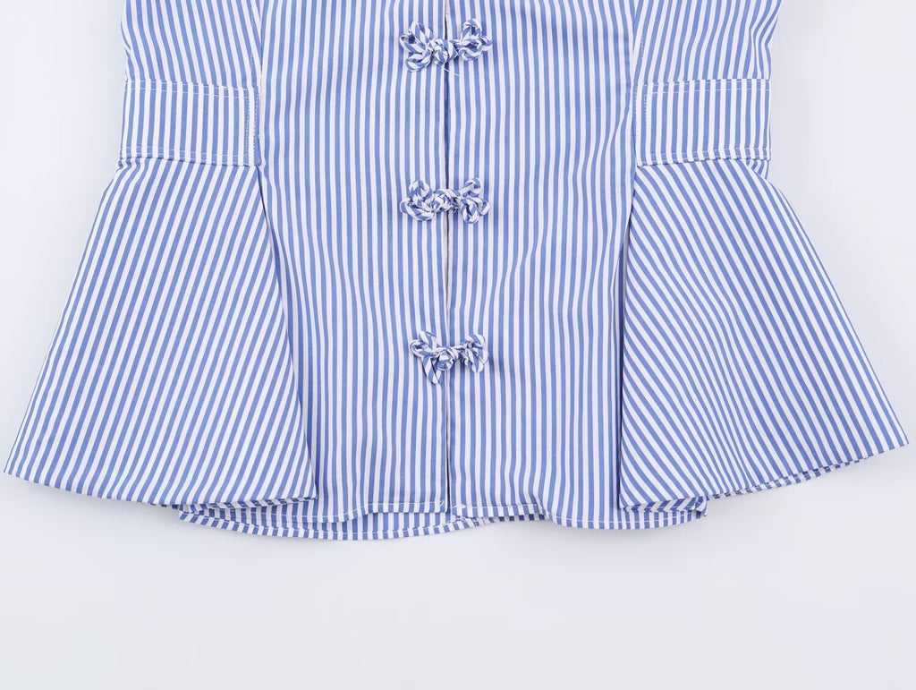 Women's short skirt style hem striped shirt