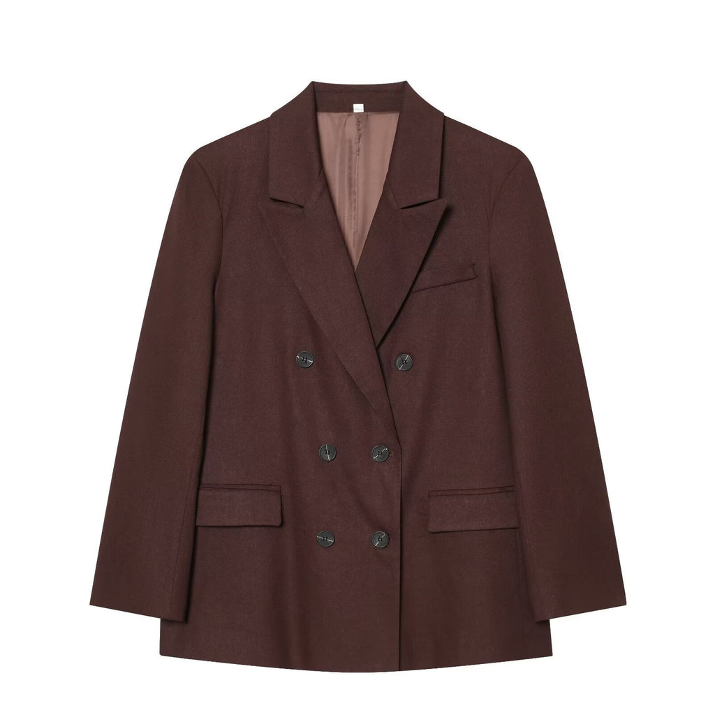 set woman 2 pieces loose linen blend Blazer Coat +straight leg pants