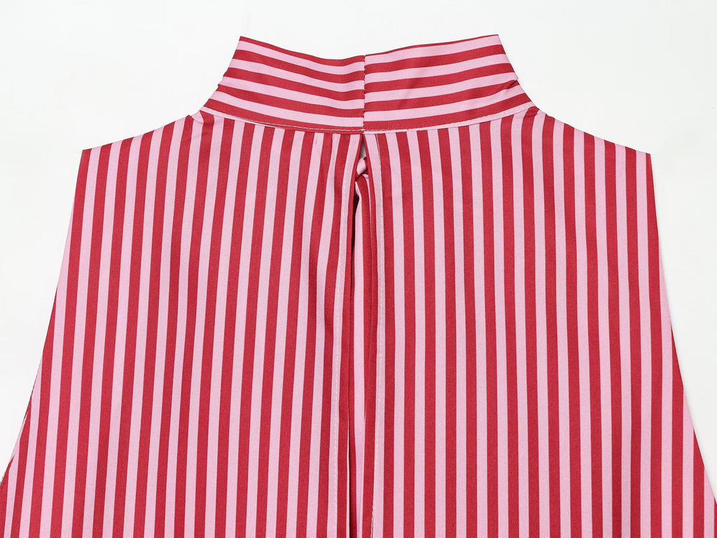 Women's bow decoration asymmetrical striped top