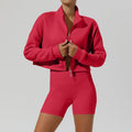 Women's outdoor sports in autumn and winter long sleeve sweater stand collar loose warm casual zipper coat.