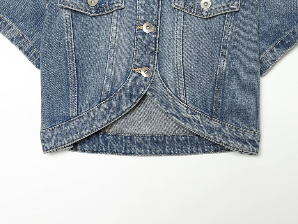 Women's short Lapel asymmetrical denim shirt