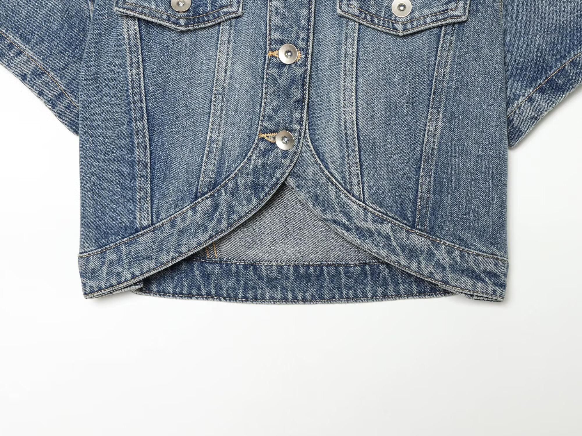Women's short Lapel asymmetrical denim shirt