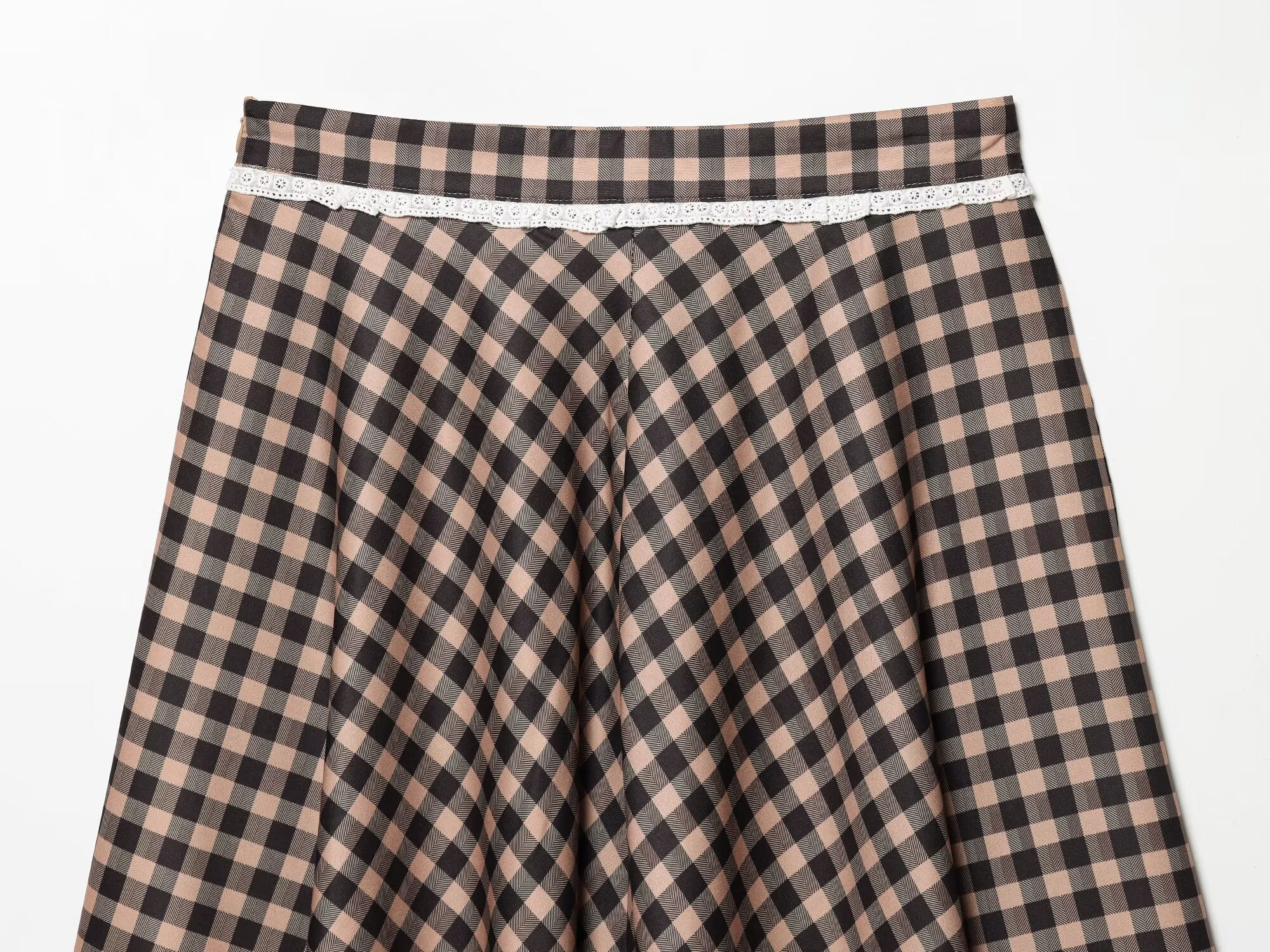 Women's lace decorative plaid MIDI skirt