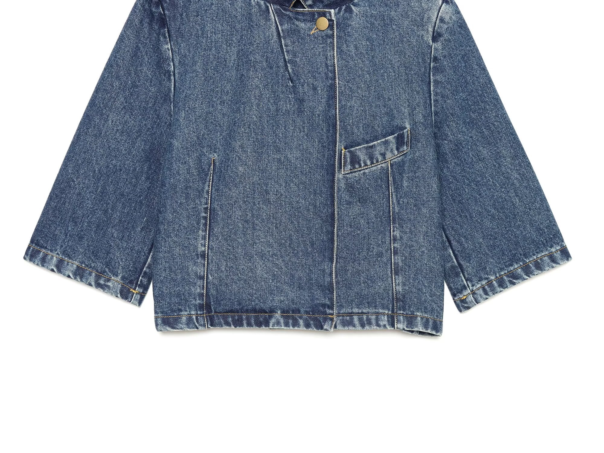 Women's short sleeved stand collar denim Blazer Coat