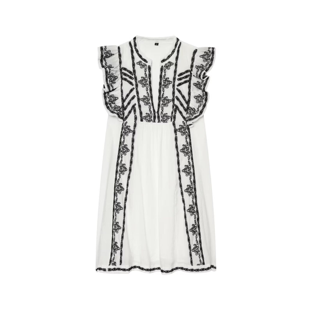 Women's contrasting embroidered mini dress