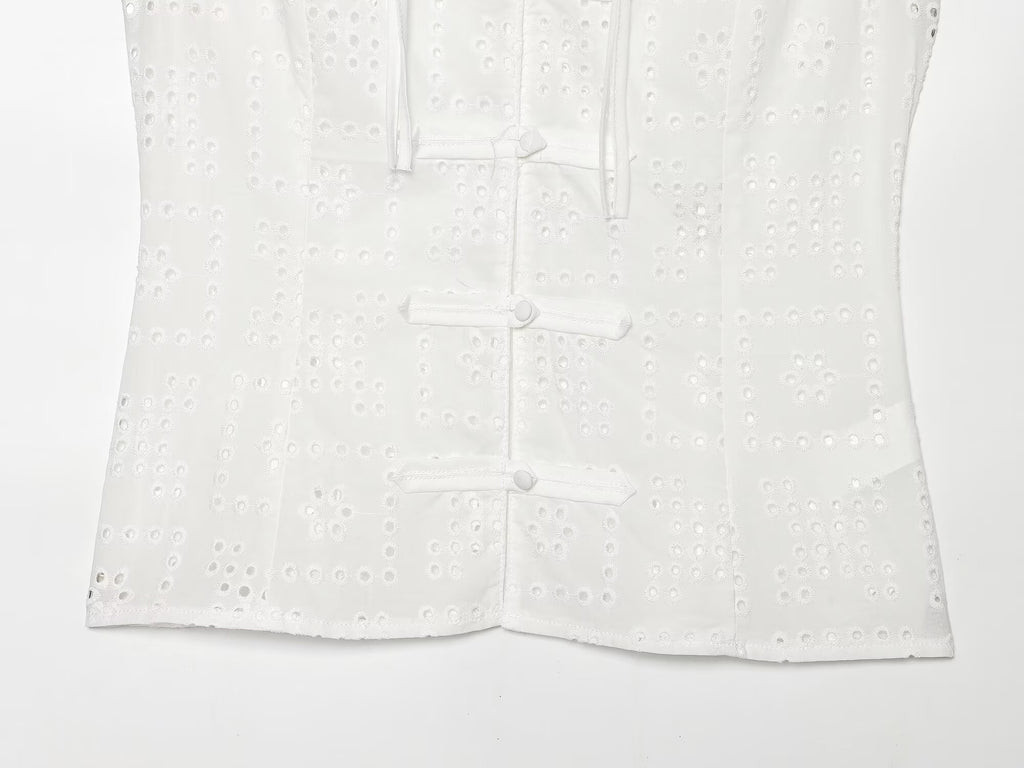 Women's hollowed out embroidered top