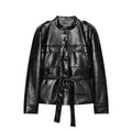 Women's with Belt Black Leather Effect Jacket
