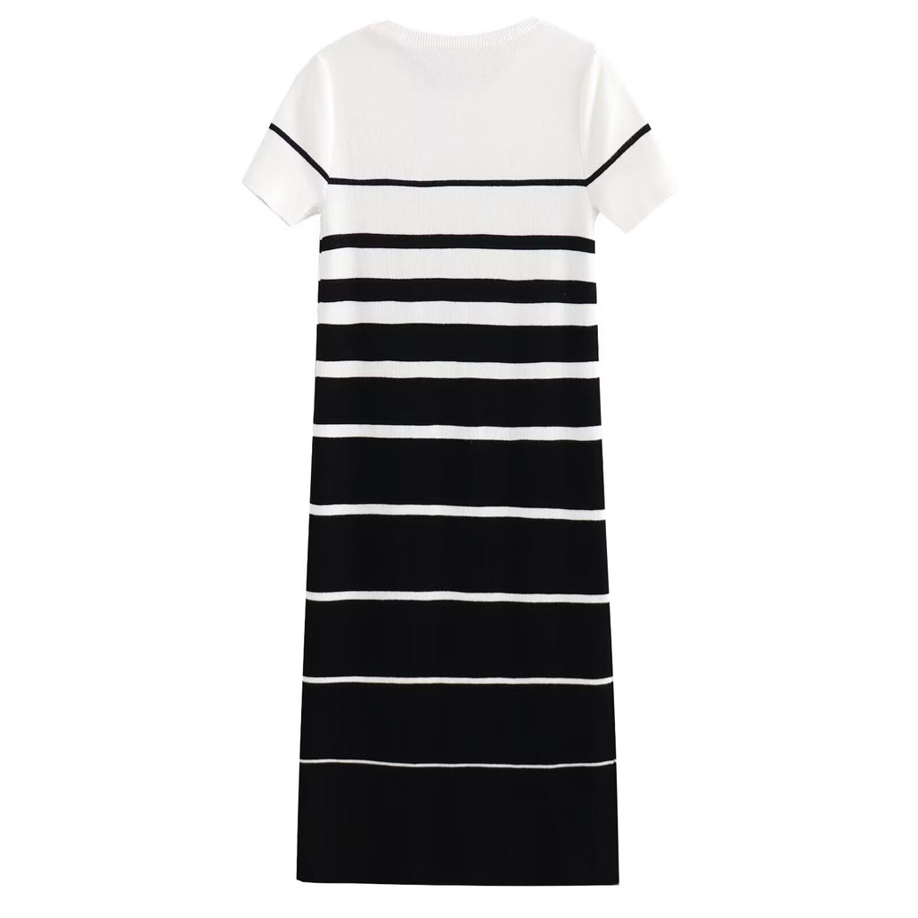 Women's round neck knitted striped dress