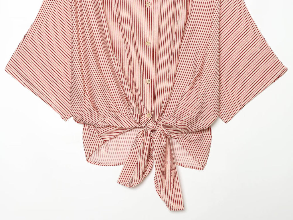 Women's knot decoration striped shirt