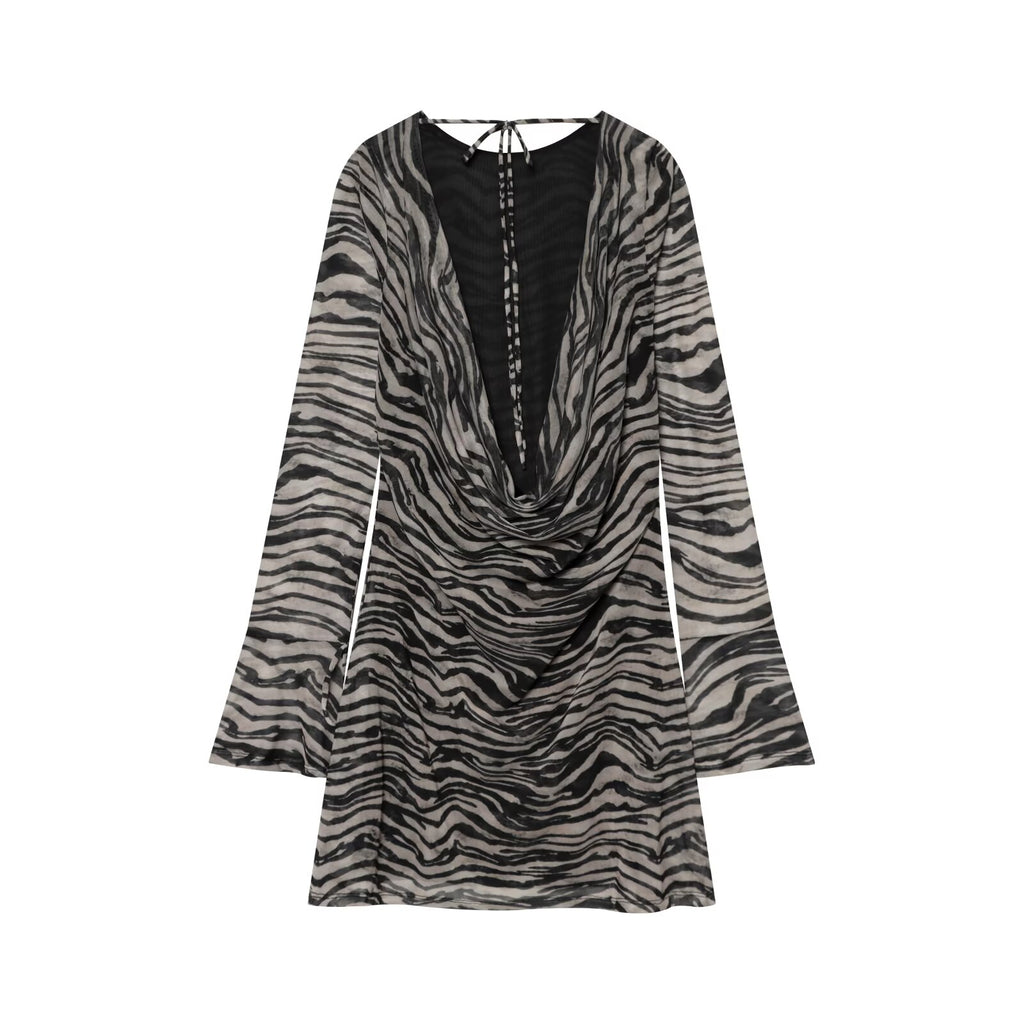 Women's animal striped printed tulle mini dress