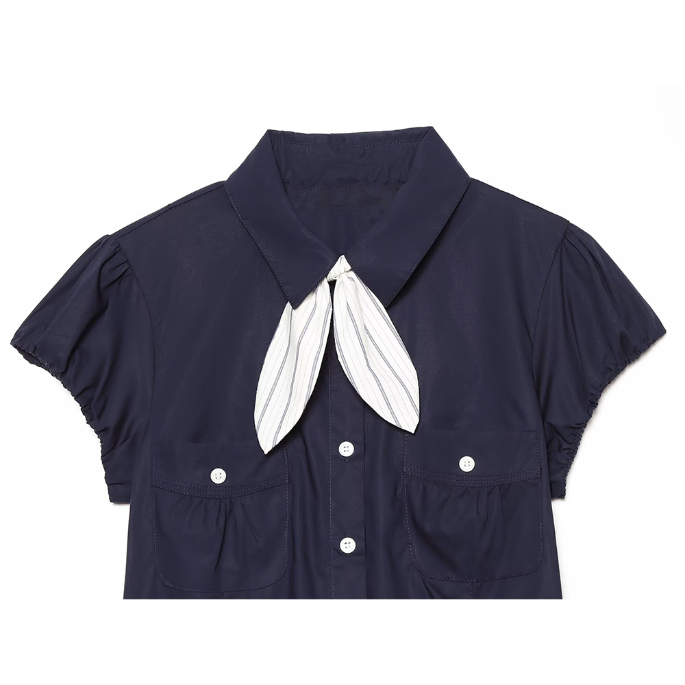 Women's Bubble Sleeve Lapel Lace up Shirt