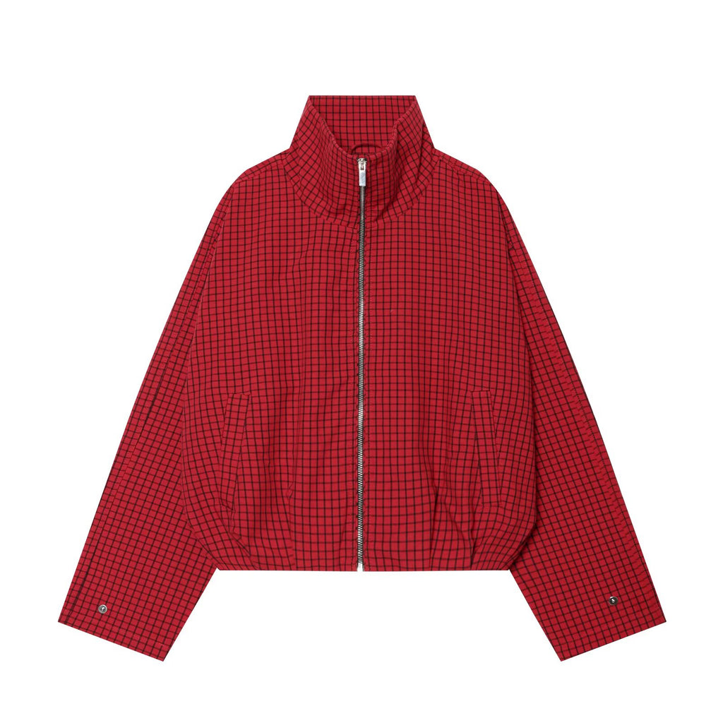Women's standing collar plaid pilot jacket Coat