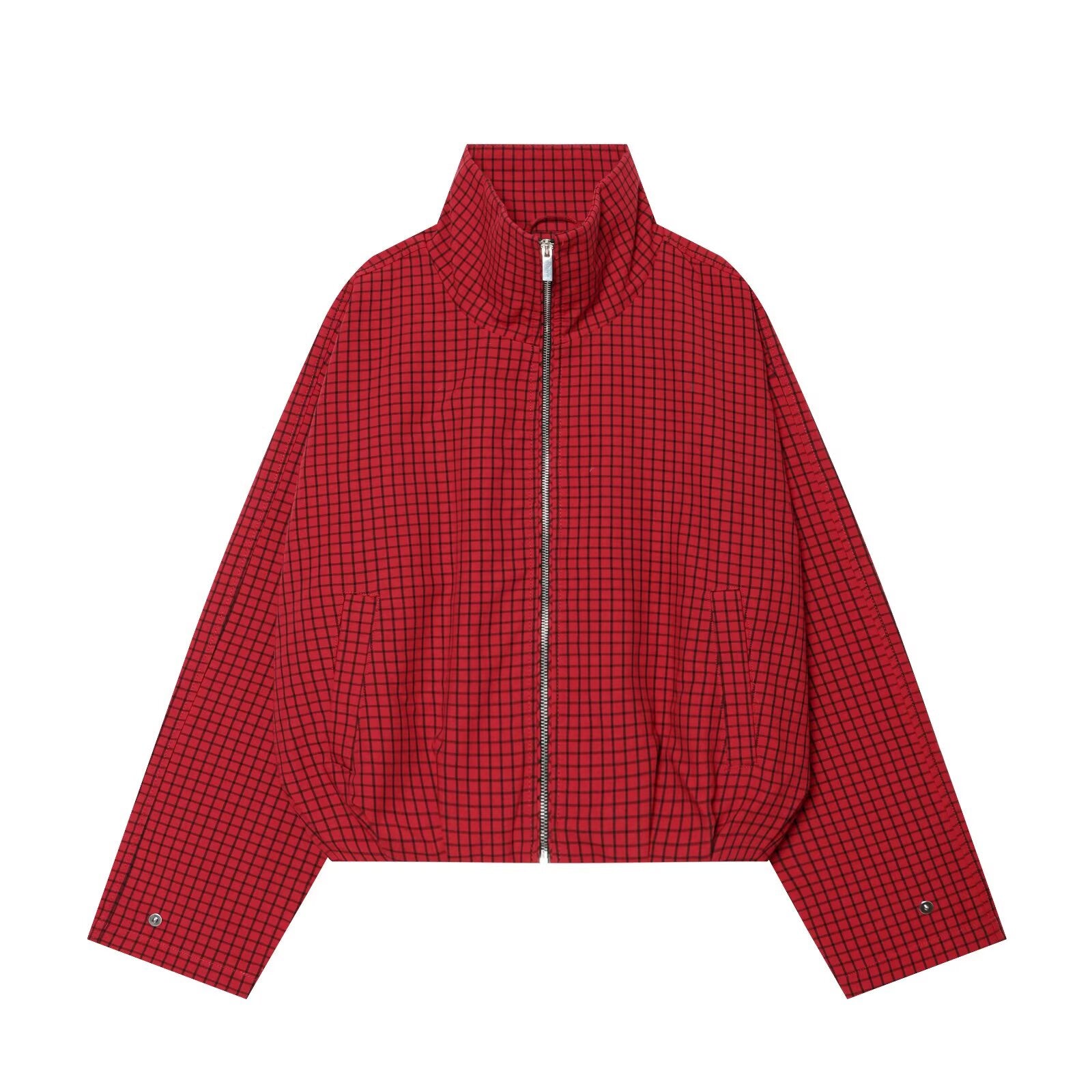 Women's standing collar plaid pilot jacket Coat