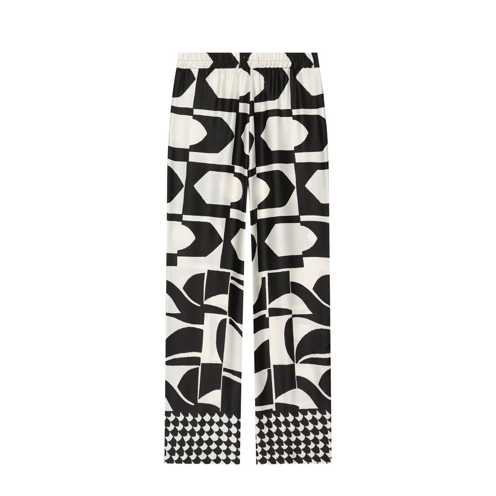 suit Women's 2 pieces geometric printed shoulder pad top+Pants