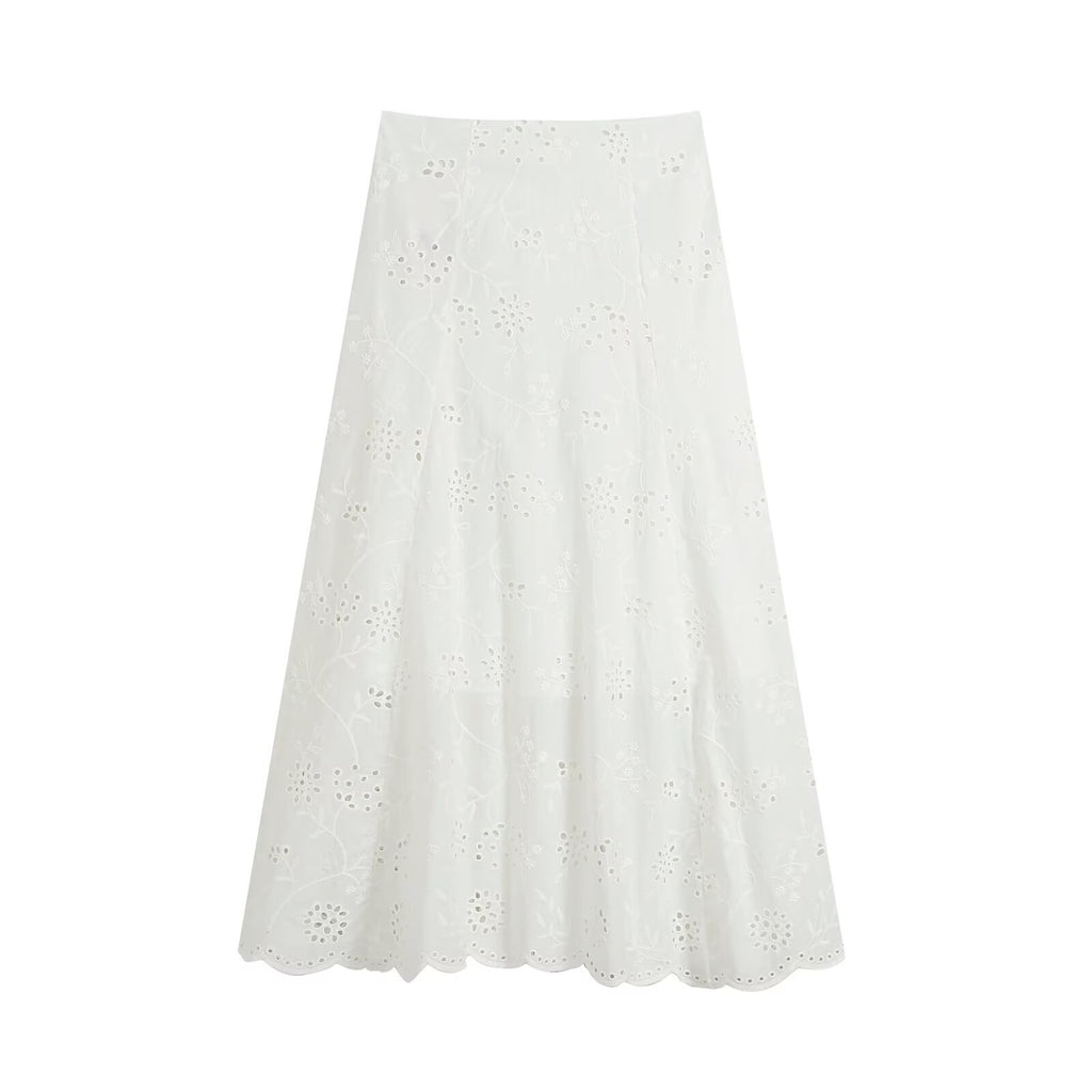suit Women's 2 pieces artificial jewelry buckle hollow embroidery top+skirt