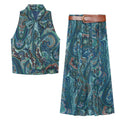 suit Women's 2 pieces bow decoration printed top+Skirts