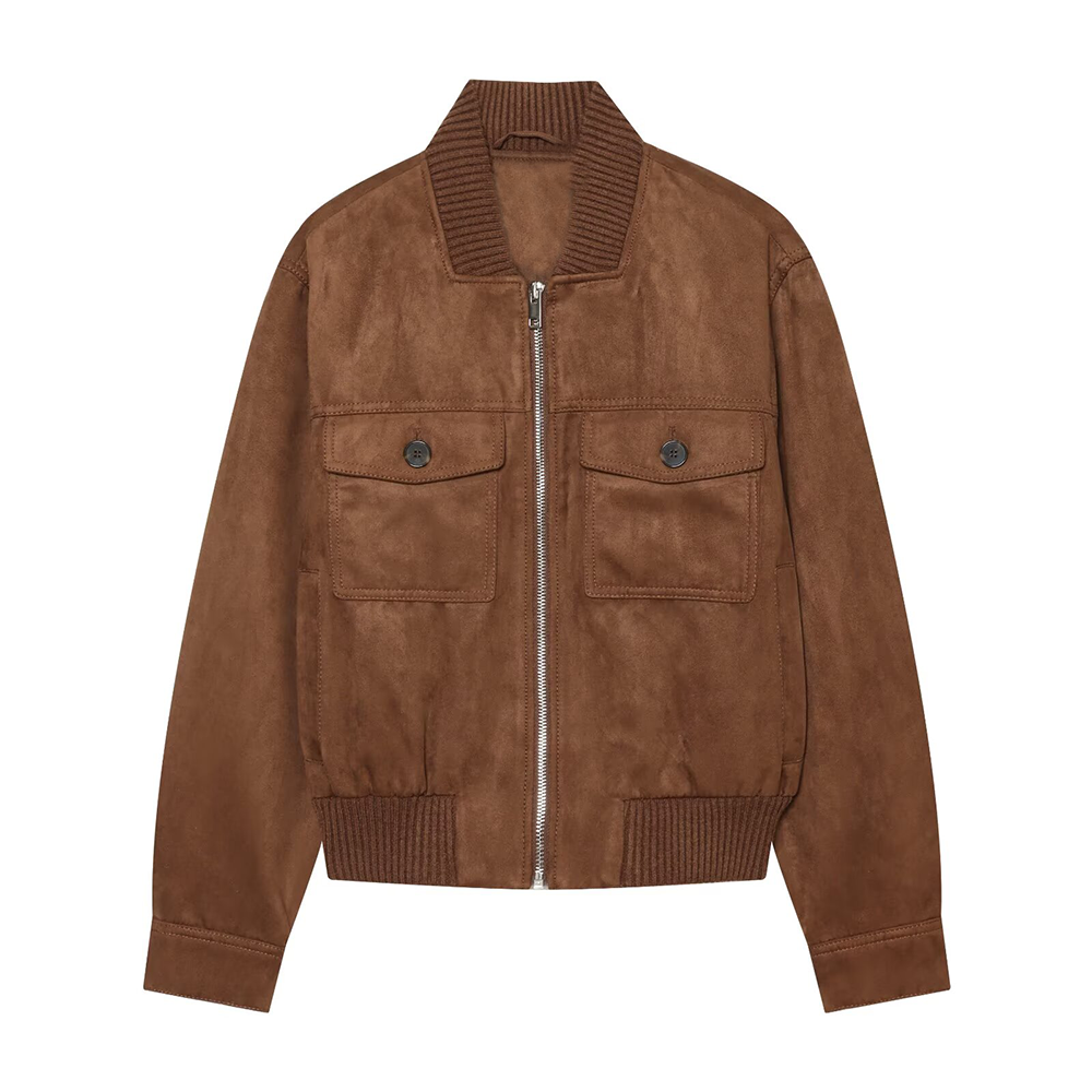 Women's suede textured ribbed collar jacket Coat