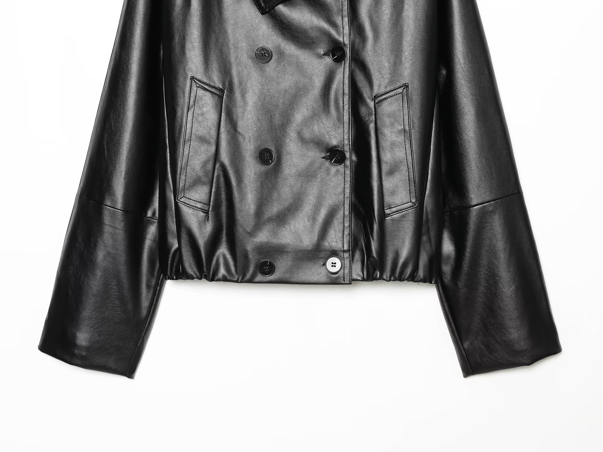 Women's retro double breasted faux leather jacket