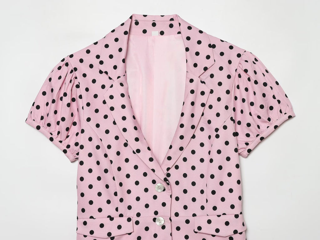 Women's slim polka dot short sleeved coat