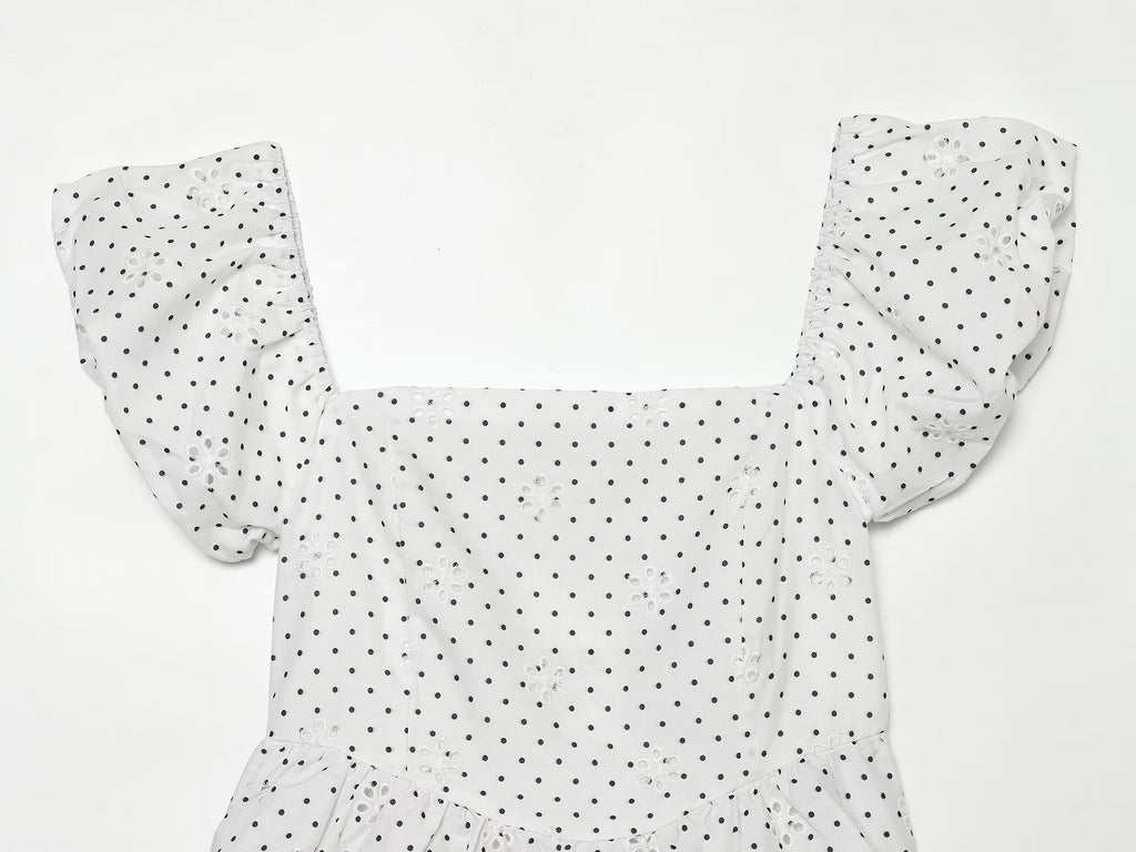 Women's hollowed out embroidered polka dot top