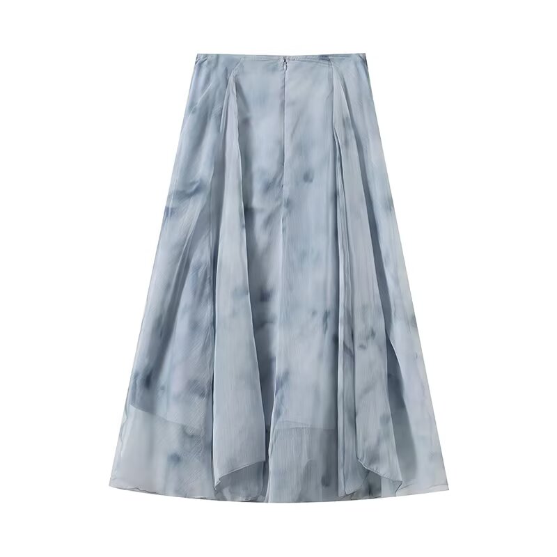 Women's ruffled hem draped printed MIDI skirt