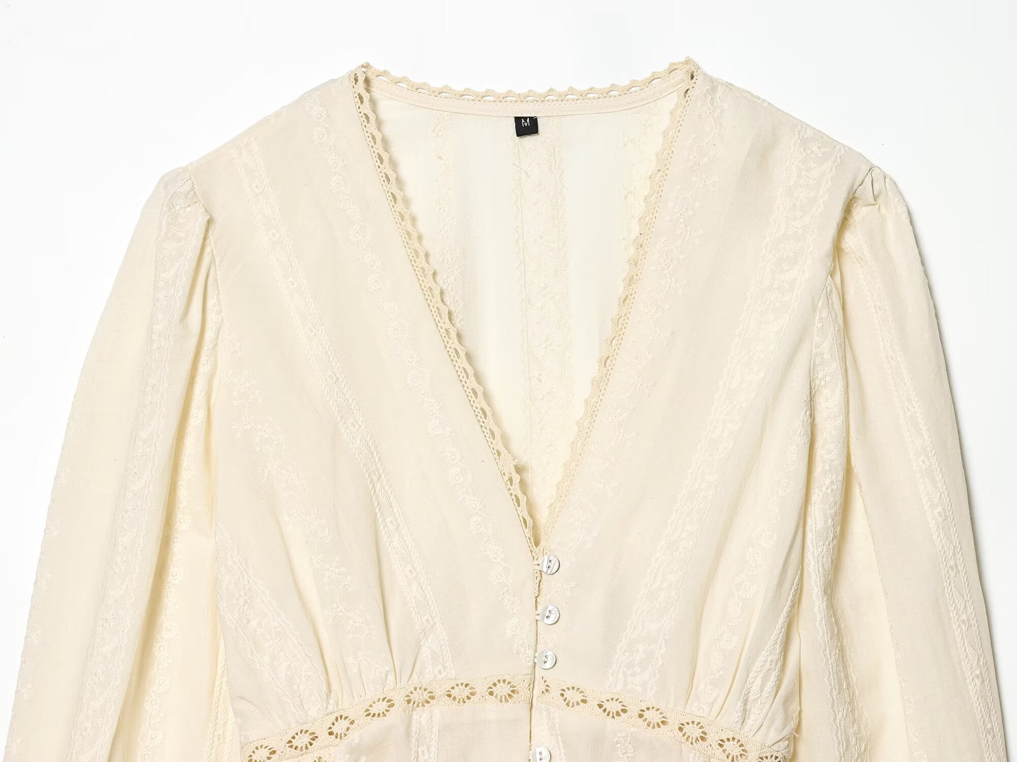Women's short V-neck embroidered shirt