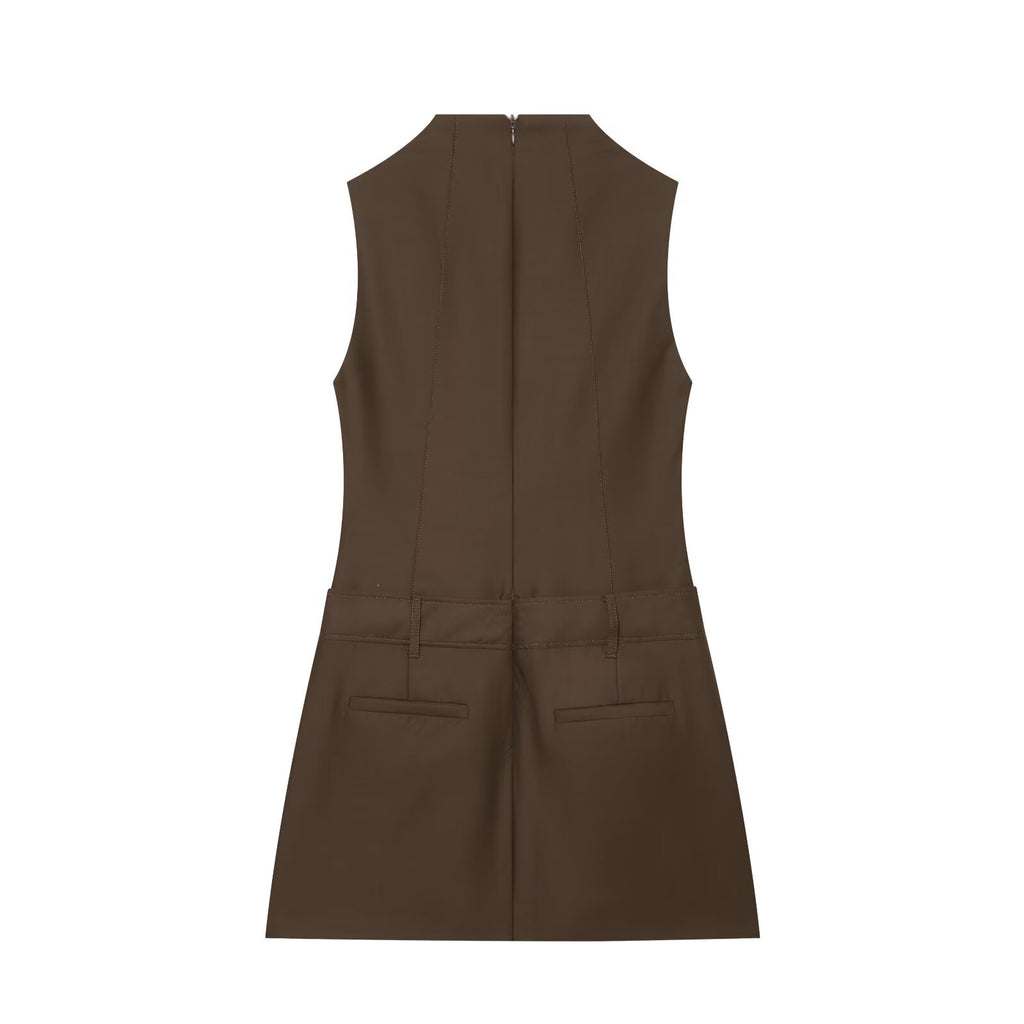 Women's button decoration slim stand collar dress