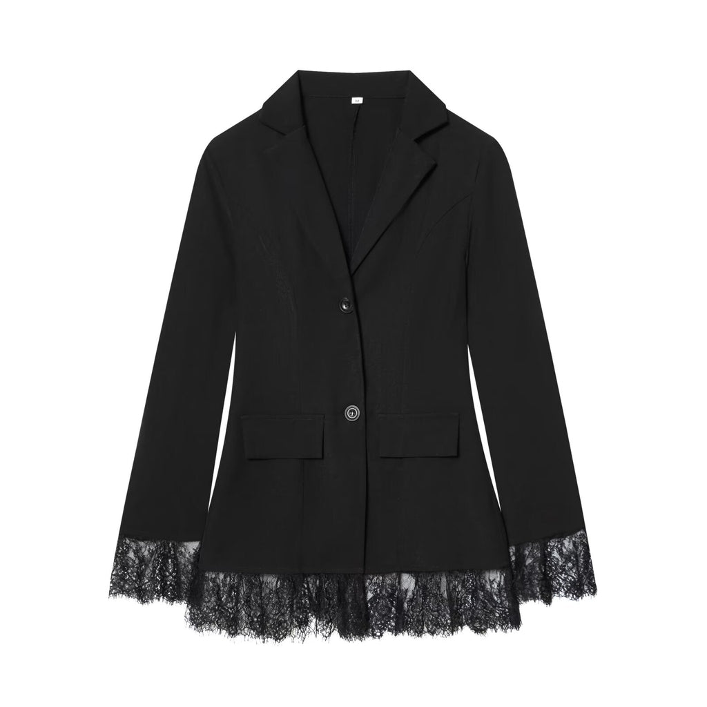 Women's waist cinched slim lace patchwork Blazer Coat